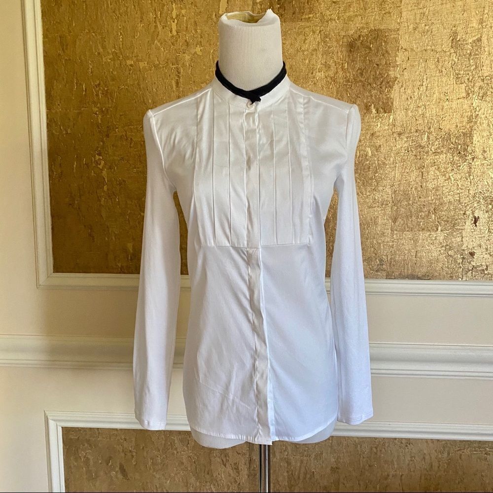 NWT Peserico Tricot white black collar blouse S